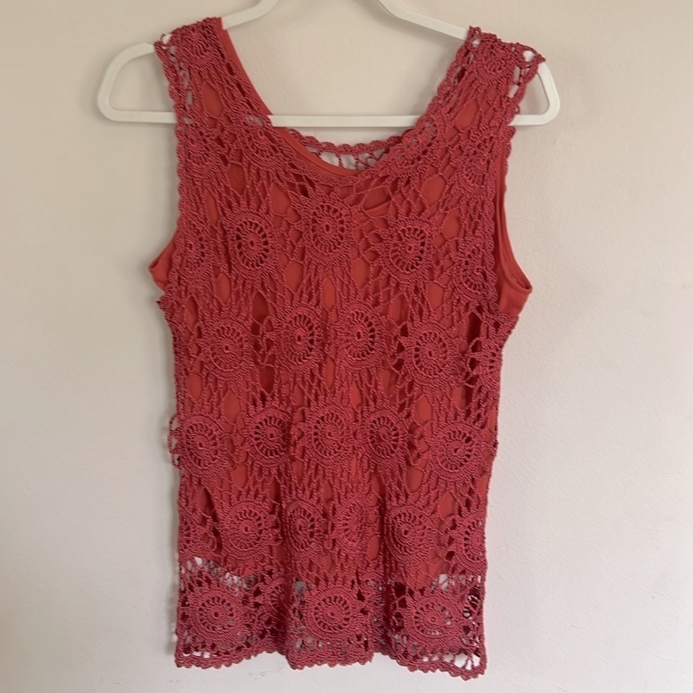Red Lace Crochet Tank Top Blouse 310 boho